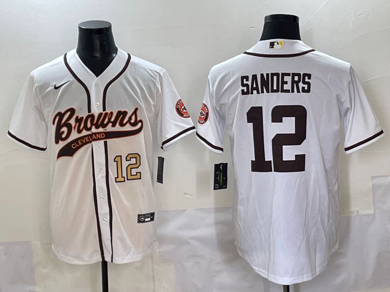Men 2025 Cleveland Browns 12 Sanders White Joint Name Nike Limited NFL Jersey style 2